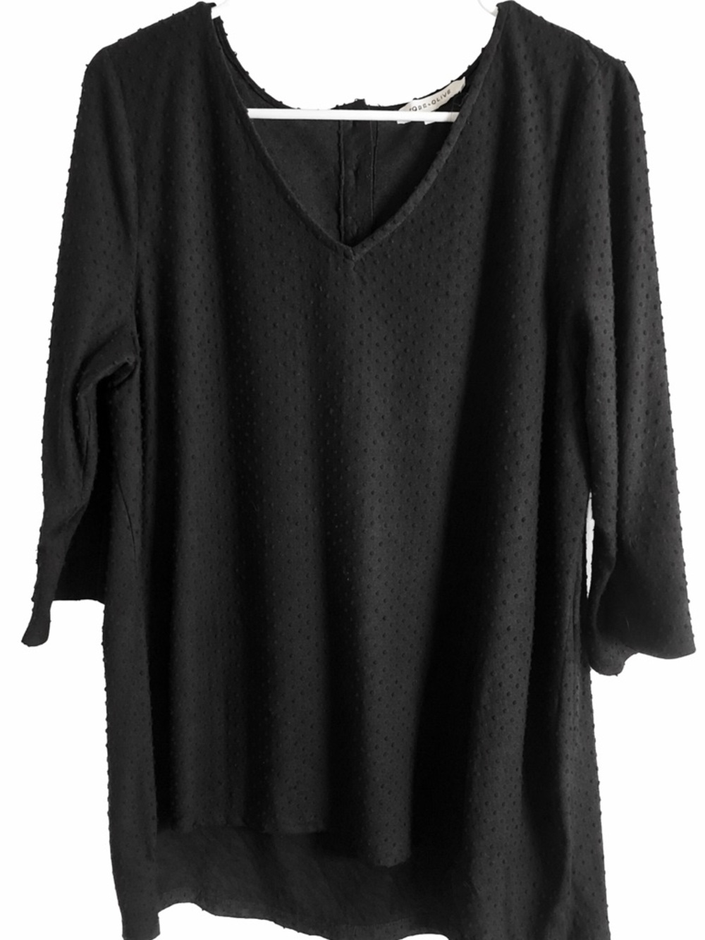 Rose + Olive Women’s Black Swiss Dot Blouse 1X 3/4 Sleeve Textured Top Casual